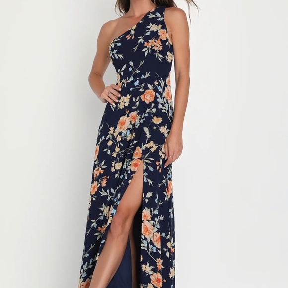Lulus Plus Size Wedding Guest Dress - Elegant Admiration Navy Blue Floral - Picture 1 of 4